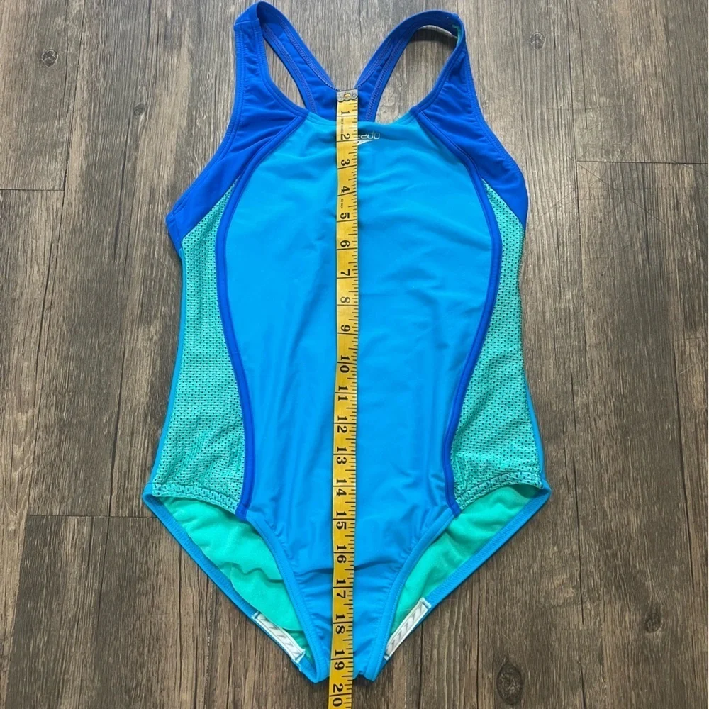 Speedo Girls One Piece Swimwear Blue Green Racerback Unpaded Bathing Suit 14